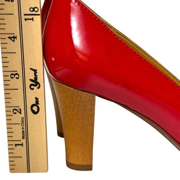 J. Crew Red Patent Leather Pumps 96716 Wooden Heel Italian Made Women's Size 7 - Picture 8 of 16